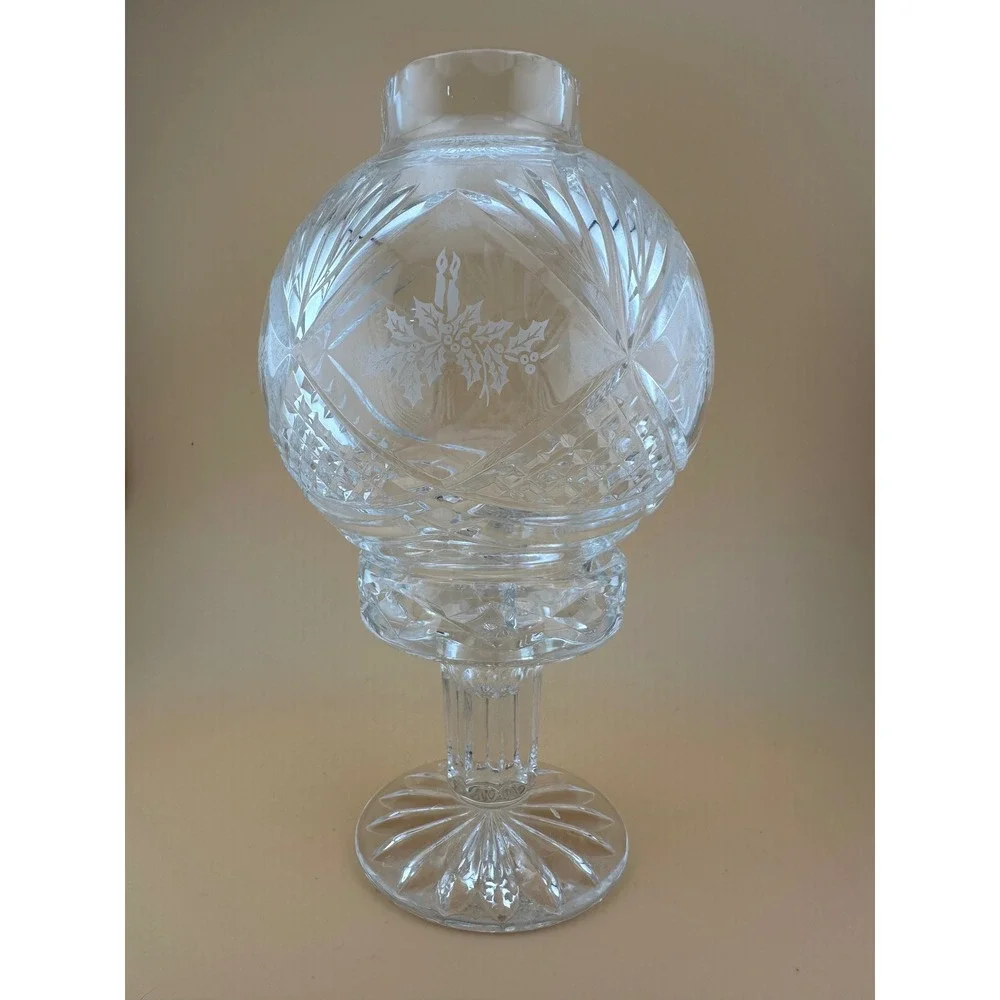 Vintage Christmas Cut Etched Glass Crystal Fairy Lamp Hurricane Candle Holder